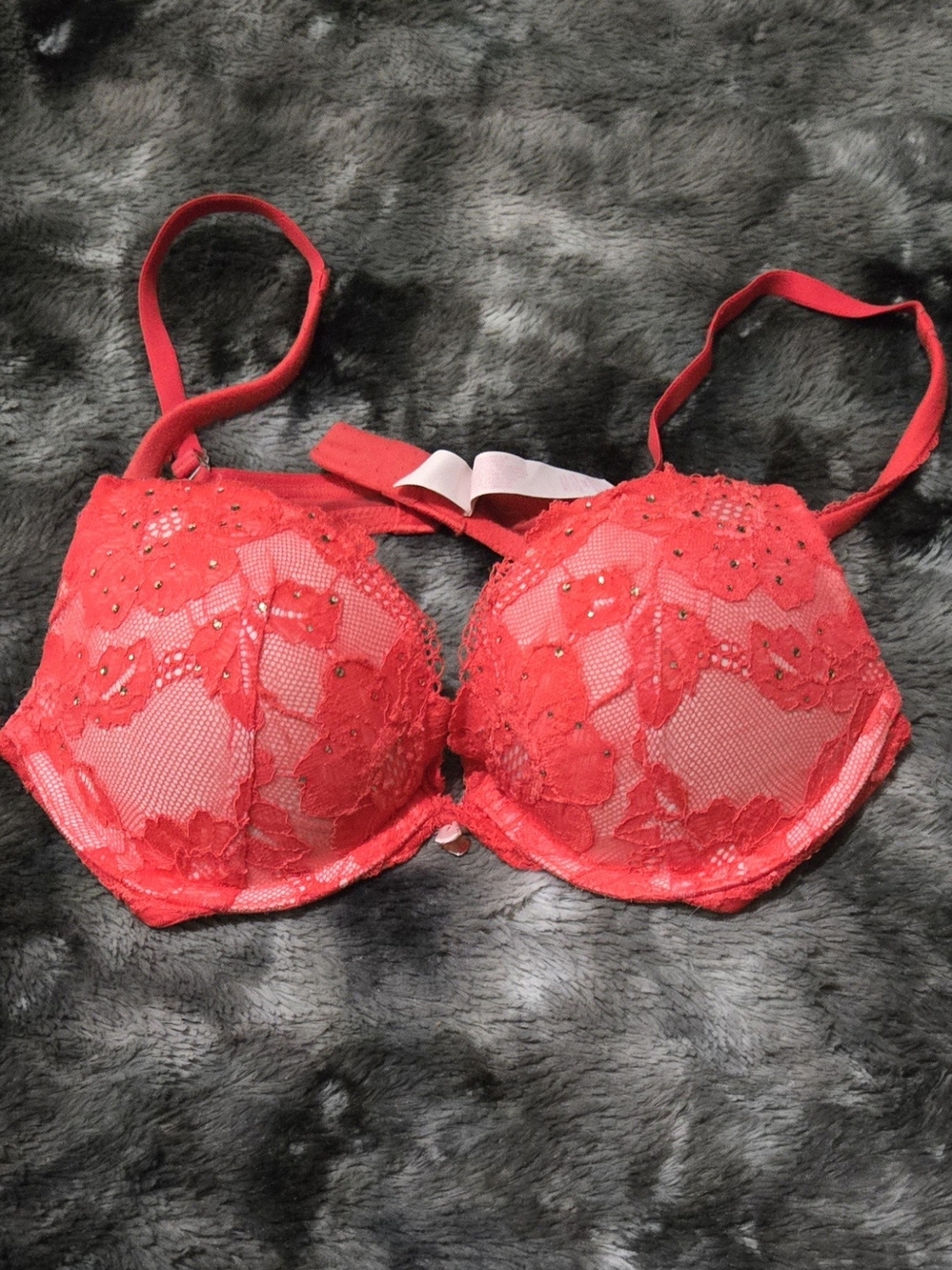 Victoria's Secret Red Lace Embroidered Push-Up Bra 34 B
